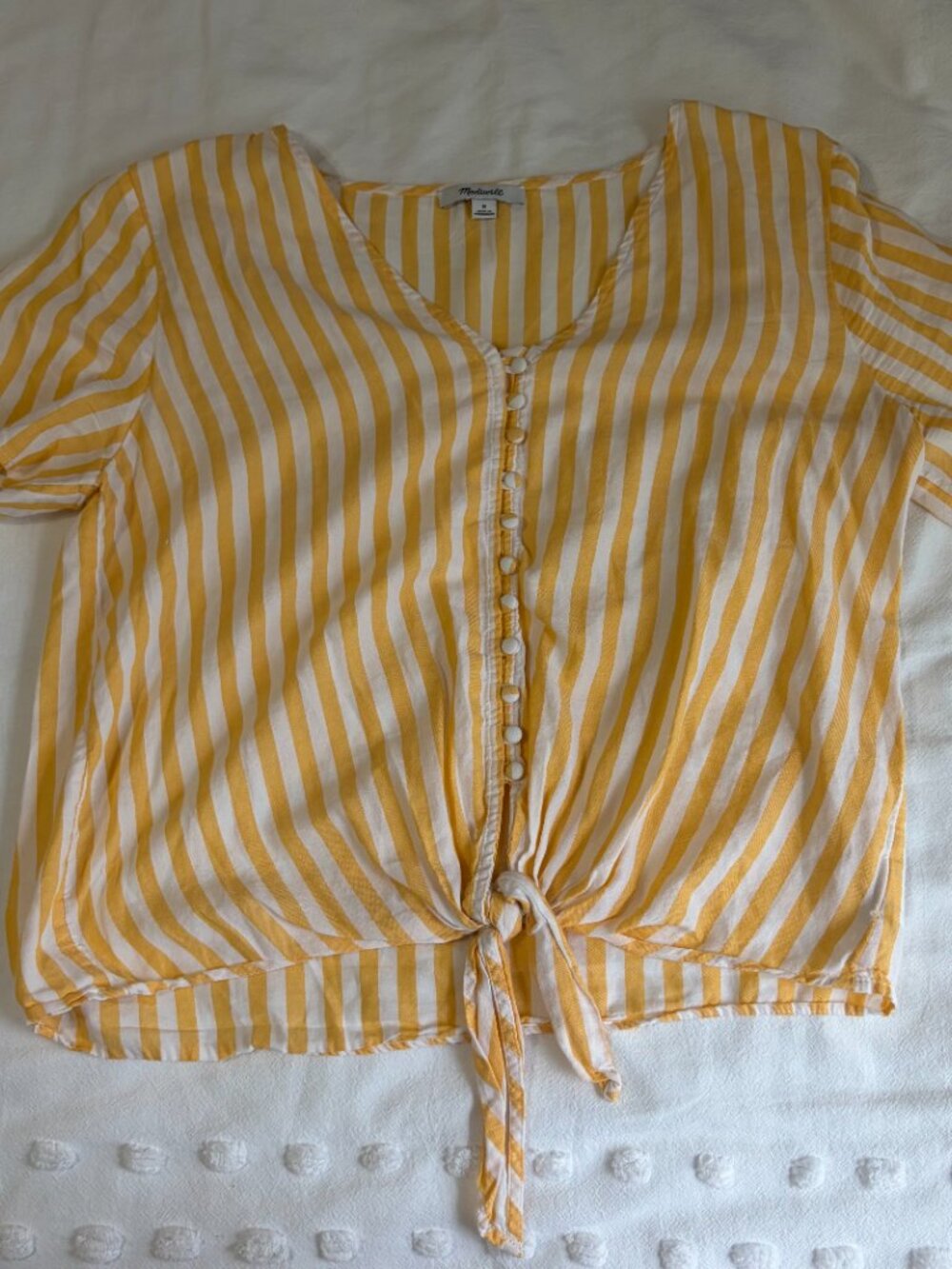 Madewell Agency Tie-Front Button Top in Pompano Stripe